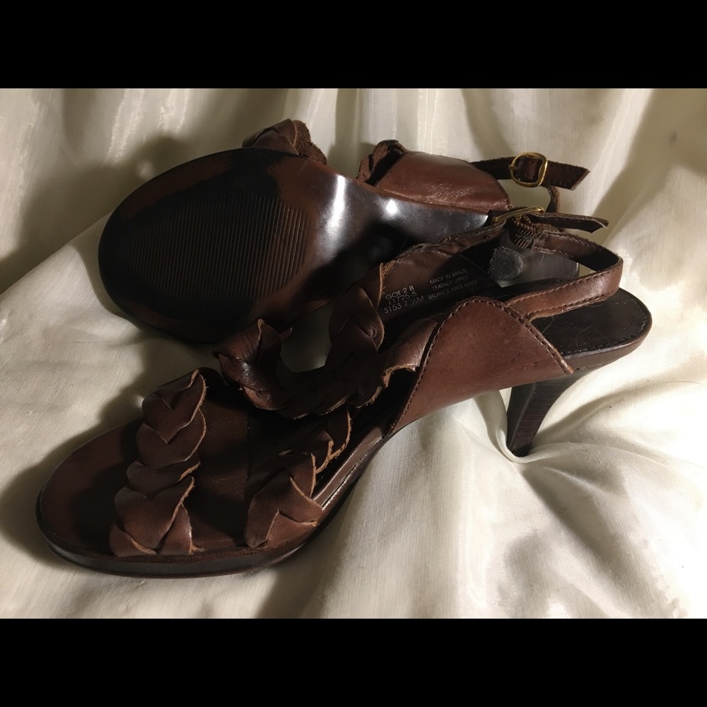 Brown braided leather stiletto sandals